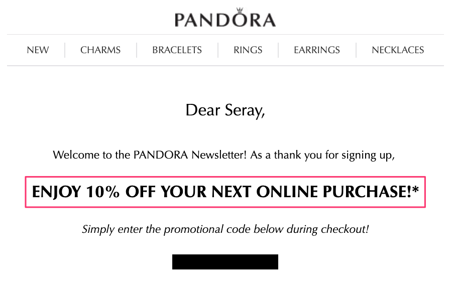 Pandora Welcome Email
