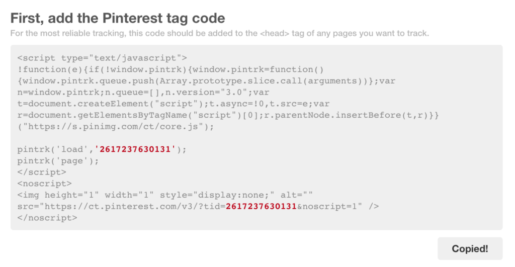 Pinterest Tag Code