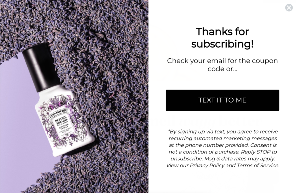 Poo Pourri Signup Form Step 2 for Phone Number Collection