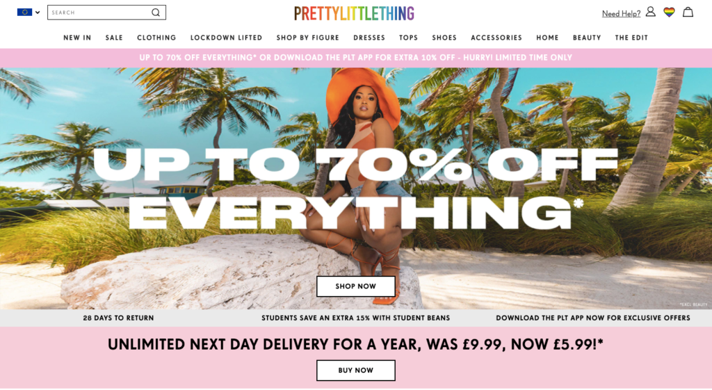 Pretty Little Thing Homepage