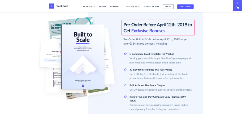 Preview of Built to Scale Pre-Launch Bonuses on Landing Page