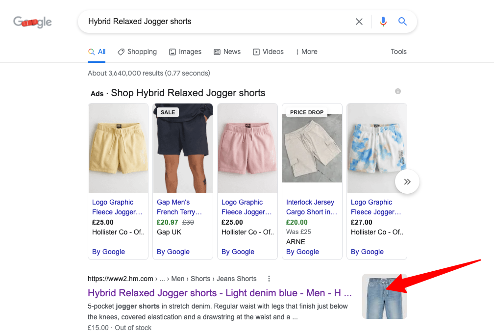 Product Listing in Search Results