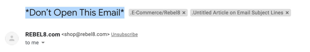 REBEL8 Email Subject Line