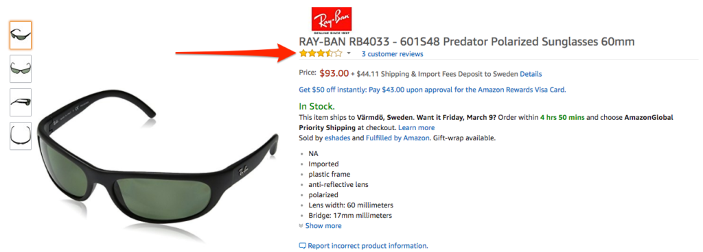 Ray-Ban 3 and a Half Star Reviews