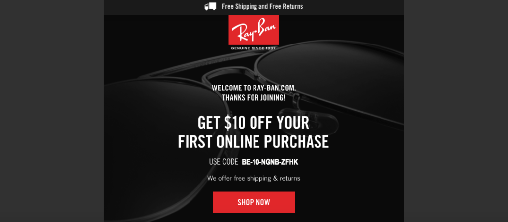Ray Ban Welcome Email