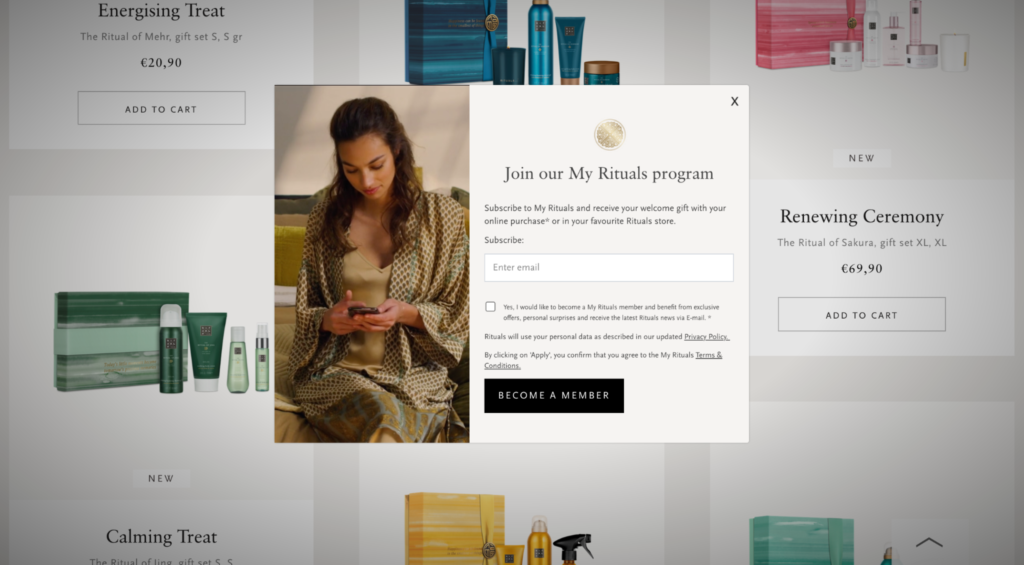 Rituals Loyalty Program Signup Form on Homepage