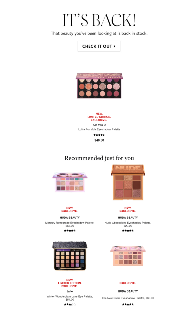 Sephora Back in Stock Email