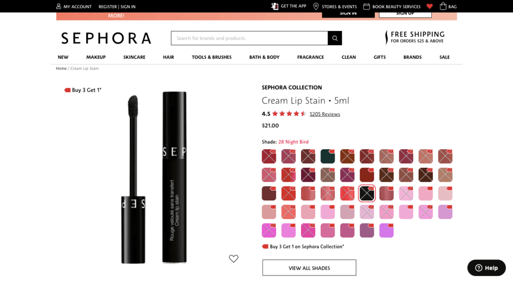 Sephora Product Page