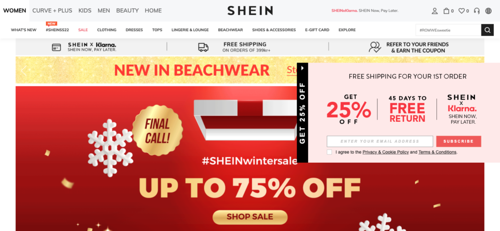 Shein Website Popup