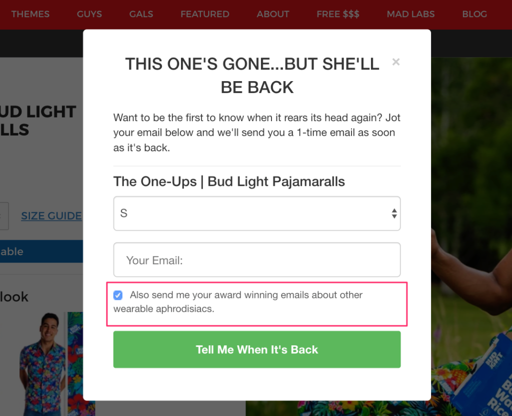 Shinesty Out of Stock Popup