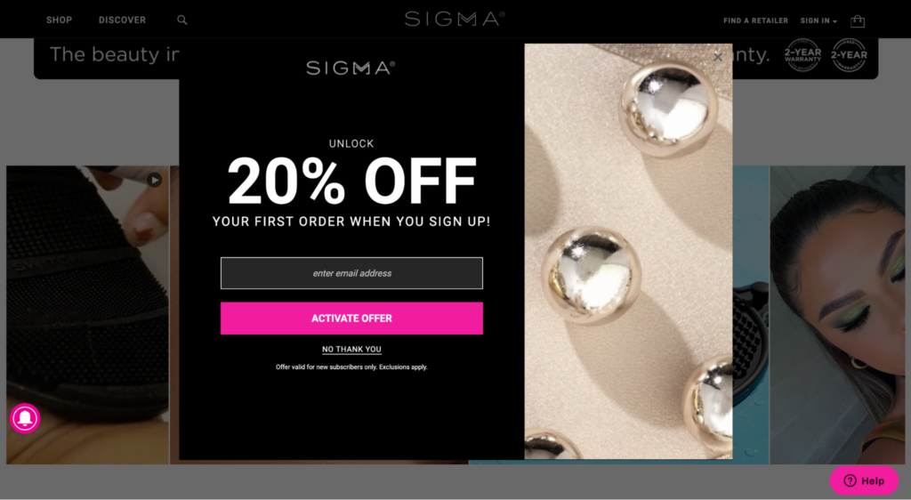 Sigma Beauty Email Popup