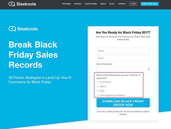 Sleeknote Black Friday Lead Magnet