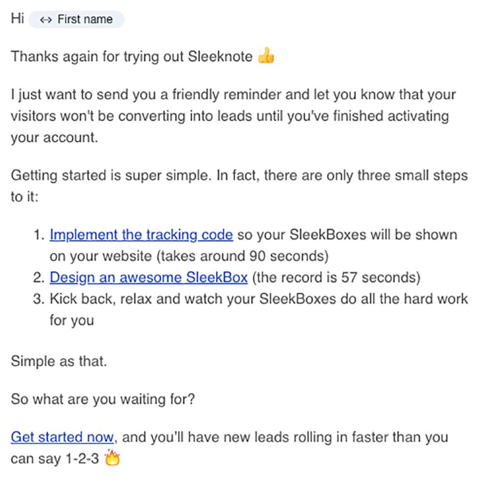 Sleeknote Friendly Reminder Email