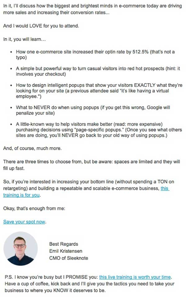 Sleeknote Live Training Email 2