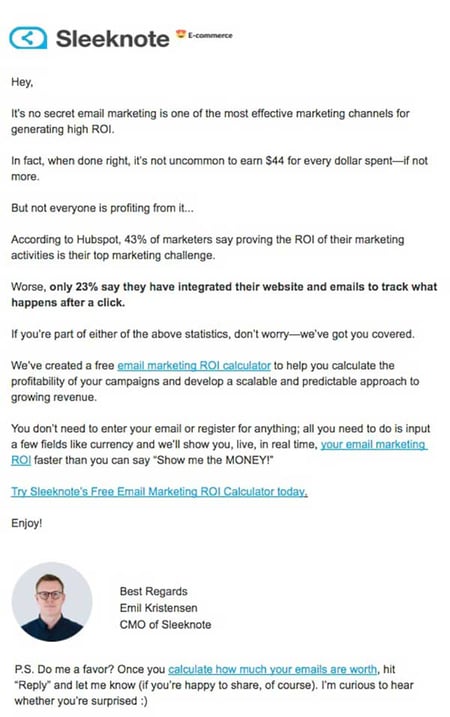Sleeknote ROI Tool Email