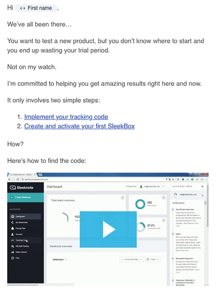 Sleeknote Video Guide Email