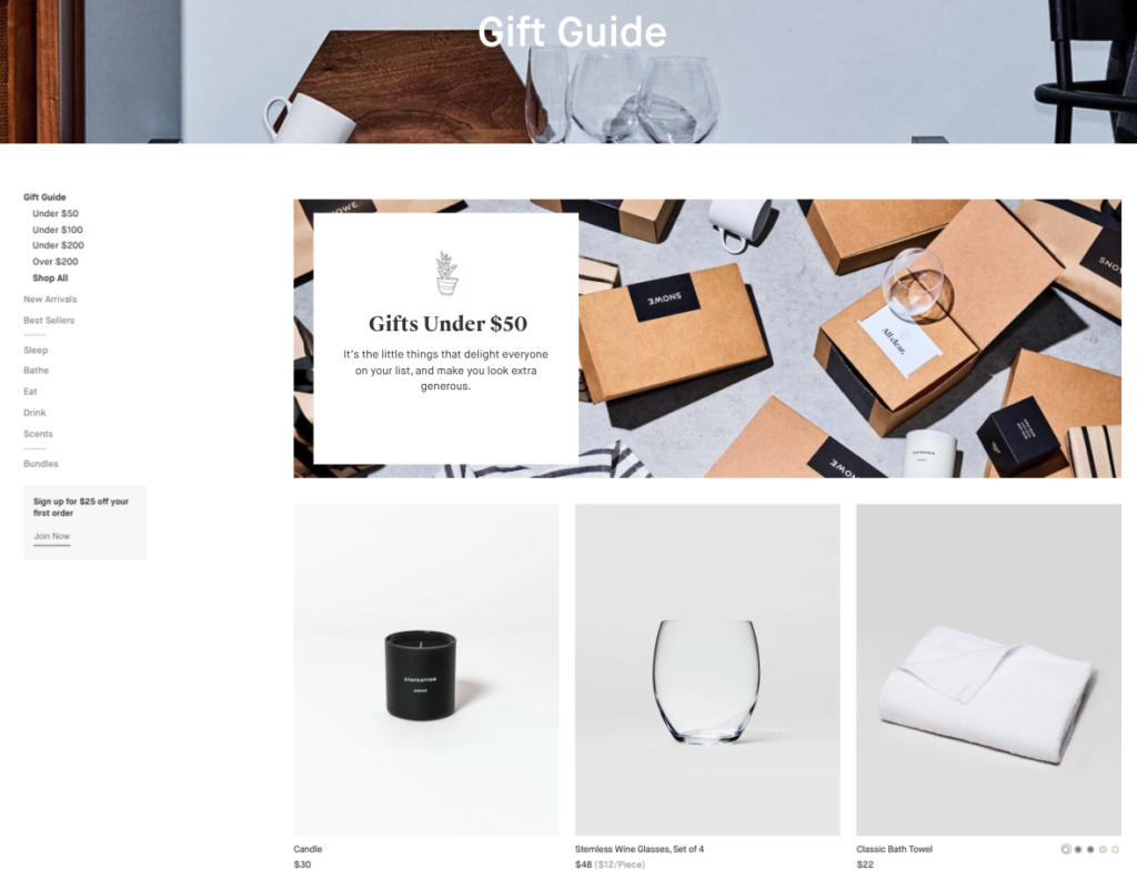 Snowe Gift Guide Landing Page