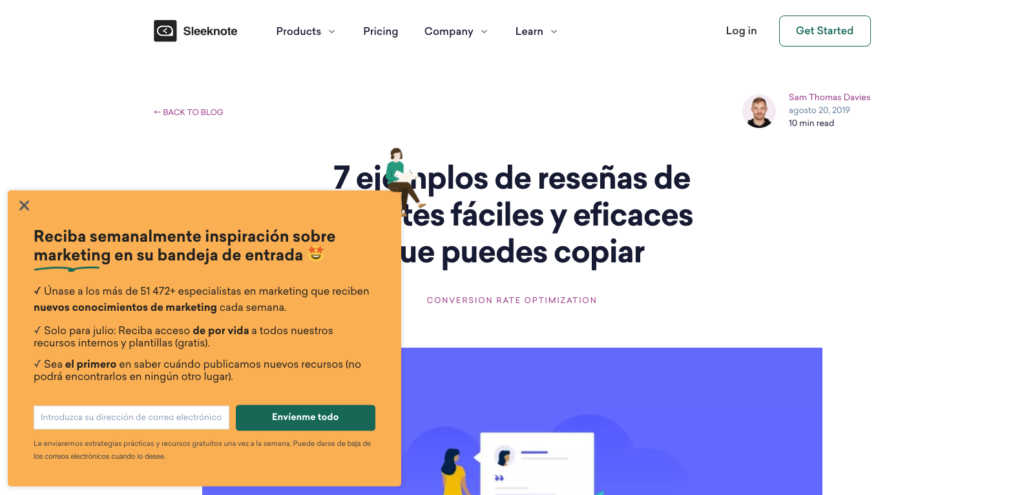 Testimonials in Email Popup