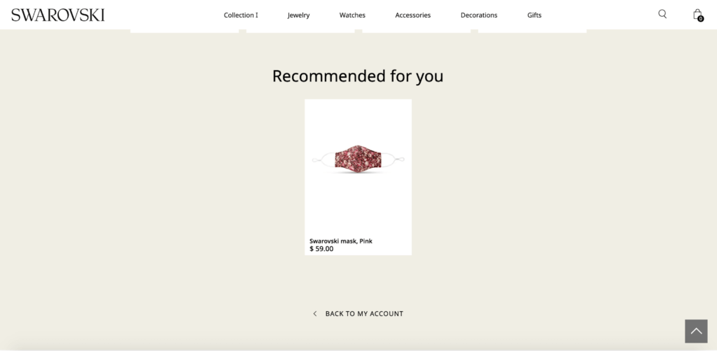 Swarovski Recommended For You E-Commerce Wishlist Example