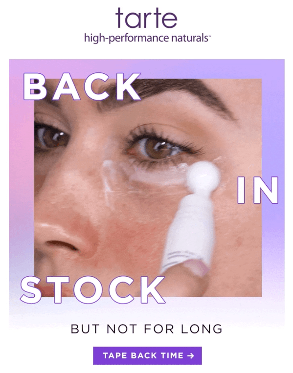 Tarte Back-in-Stock Email With GIF