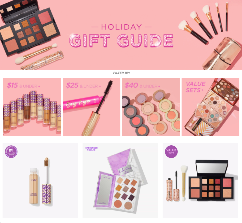 Tarte Gift Guide Landing Page