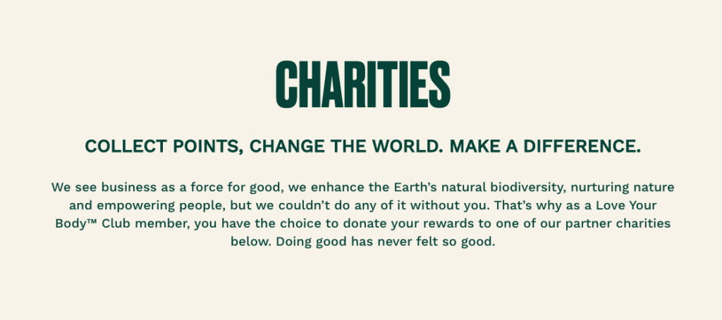 The Body Shop Charities to Redeem Points