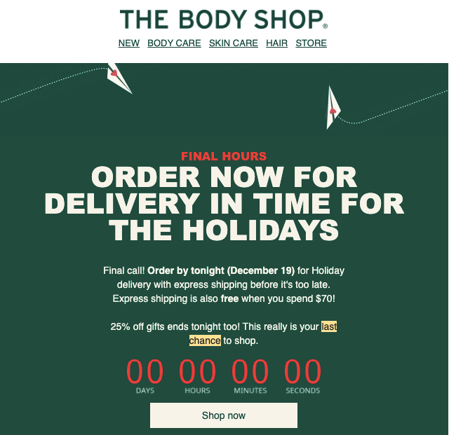 The Body Shop Christmas Email Countdown Timer