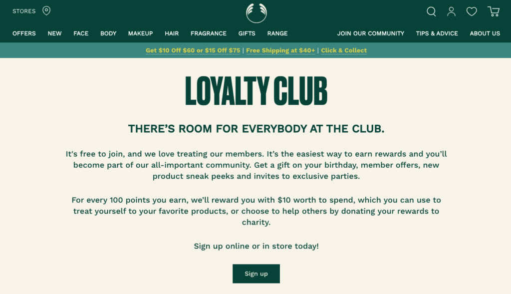 The Body Shop Loyalty Club Landing Page