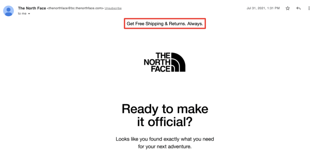 The North Face Email Preheader