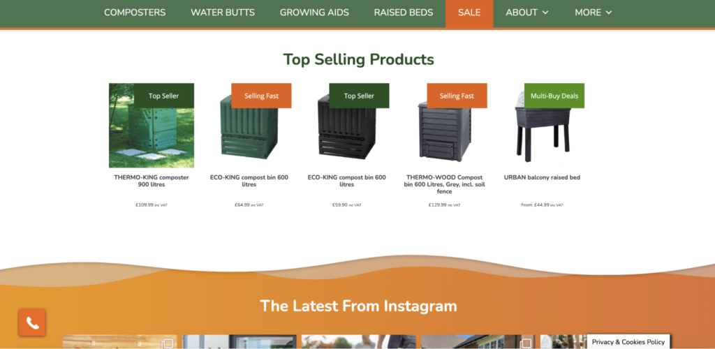 Top Selling Products on Homepage
