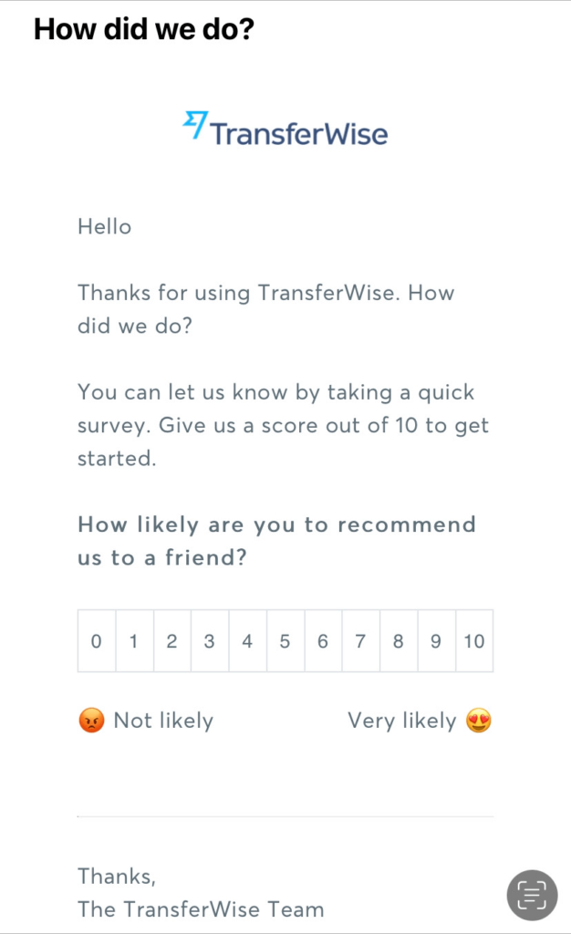 Transfer Wise Review Email