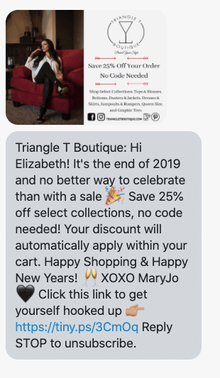 Triangle T Boutique SMS Marketing Example