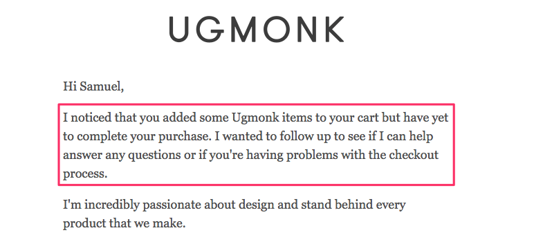 Ugmonk Cart Recovery Email