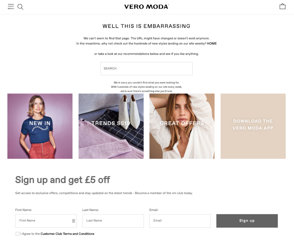 Vero Moda Sign Up Form