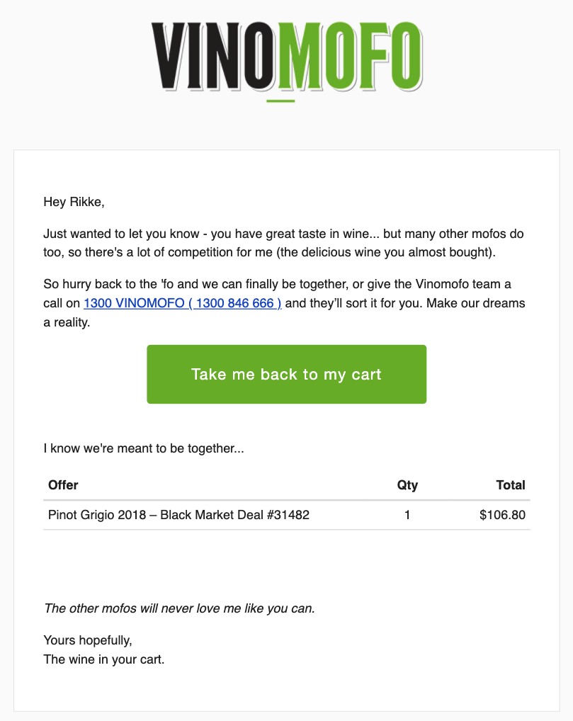 Vinomofo Email Example