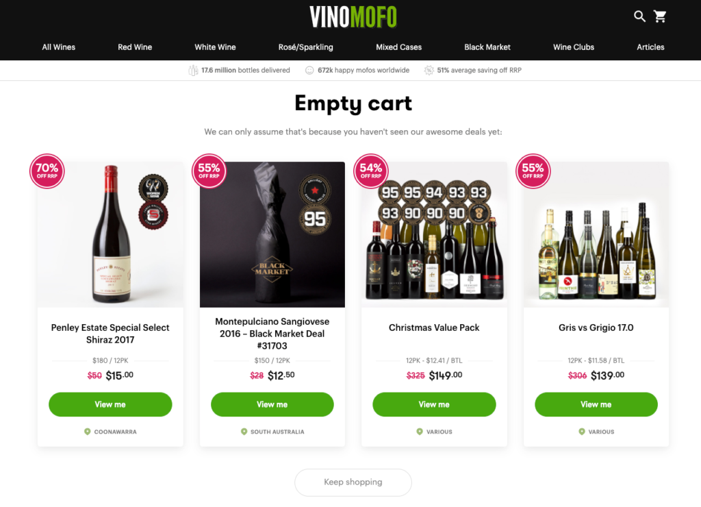 Vinomofo Empty Cart Page