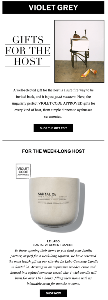 Violet Grey Thanksgiving Email