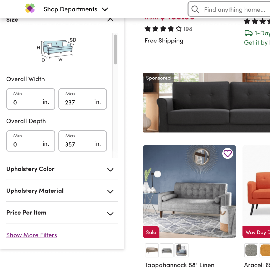 Wayfair Filter by Width