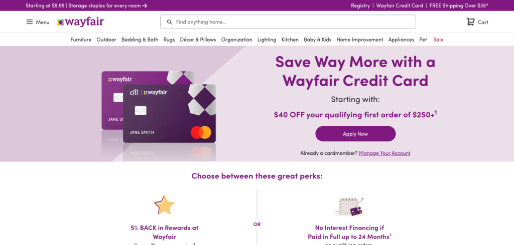 Wayfair Landing Page