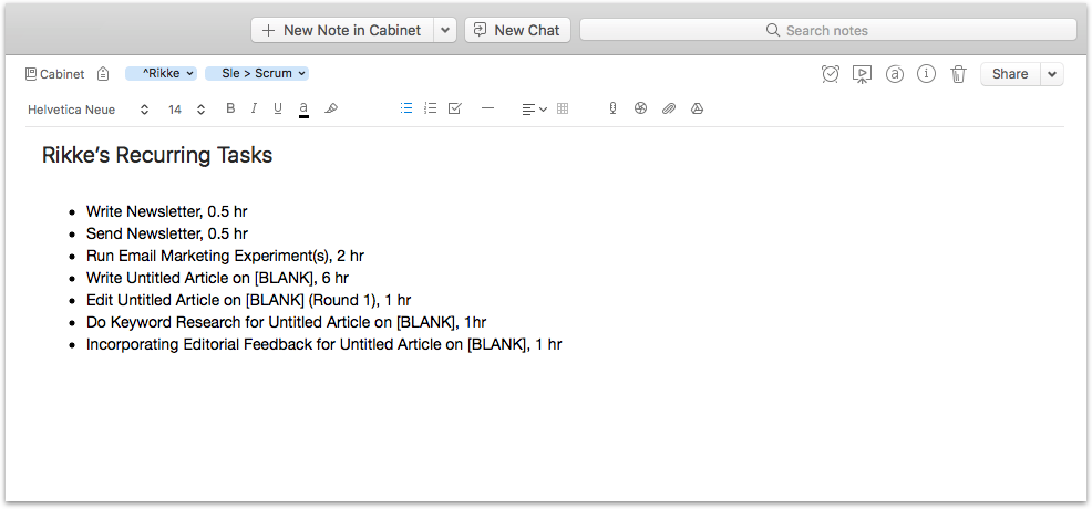 Weekly Recurring Tasks in Evernote