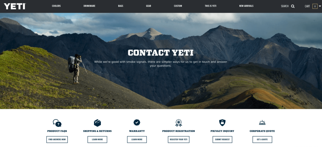 YETI's Contact Page