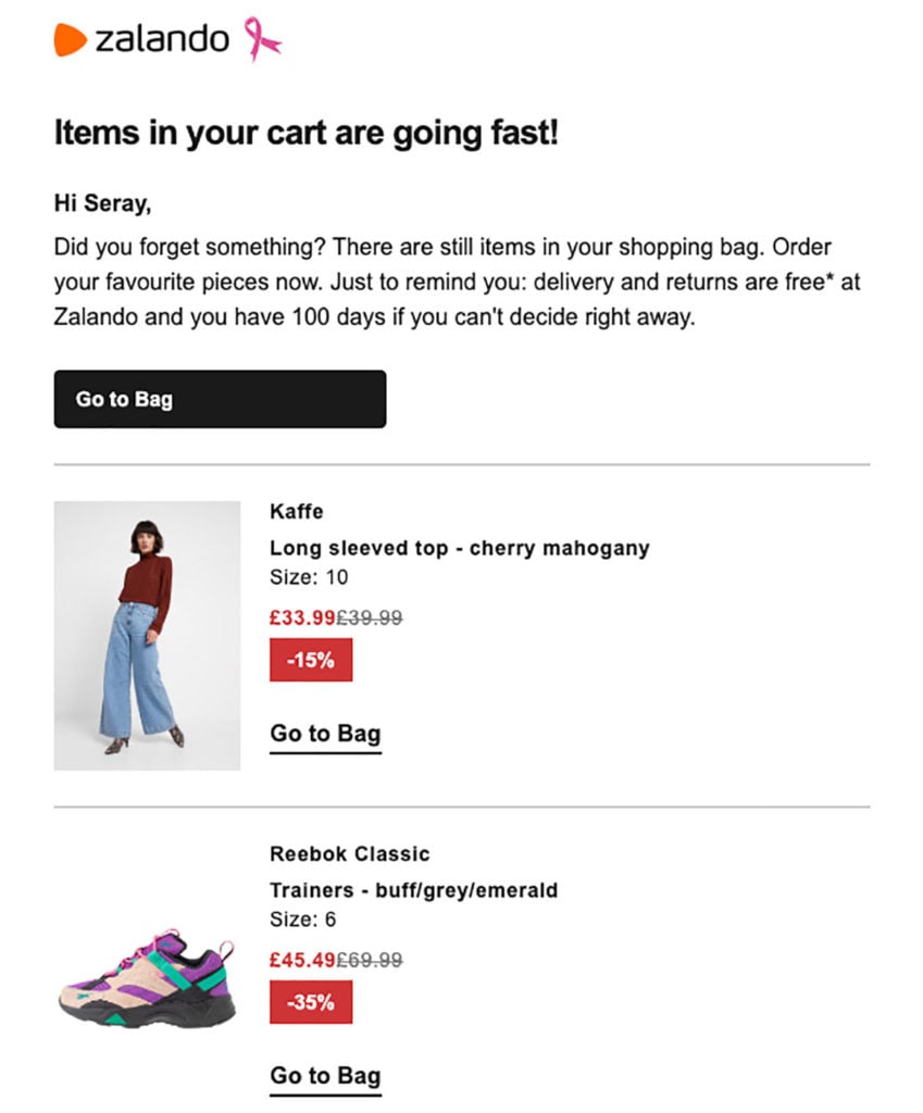 Zalando Abandoned Cart Email