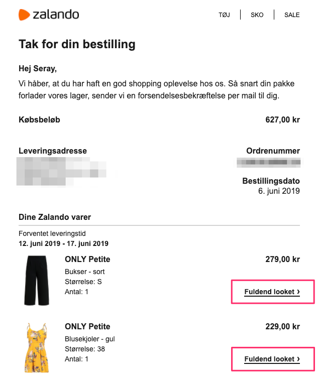 Zalando Order Confirmation Email