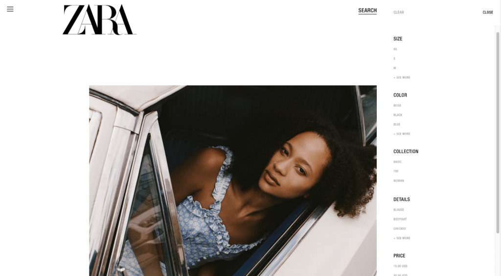 Zara Sidebar Filter