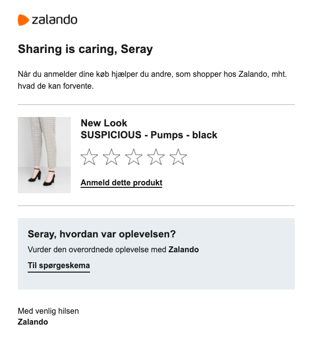Zelando Post-Purchase Review Email