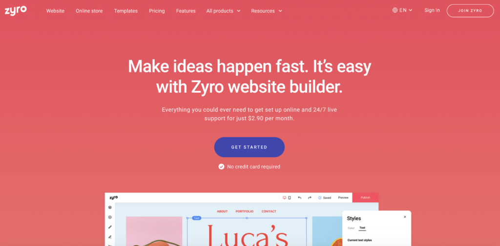 Zyro Homepage