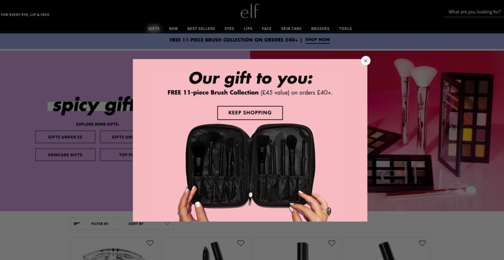 elf Cosmetics Exit-Intent Popup