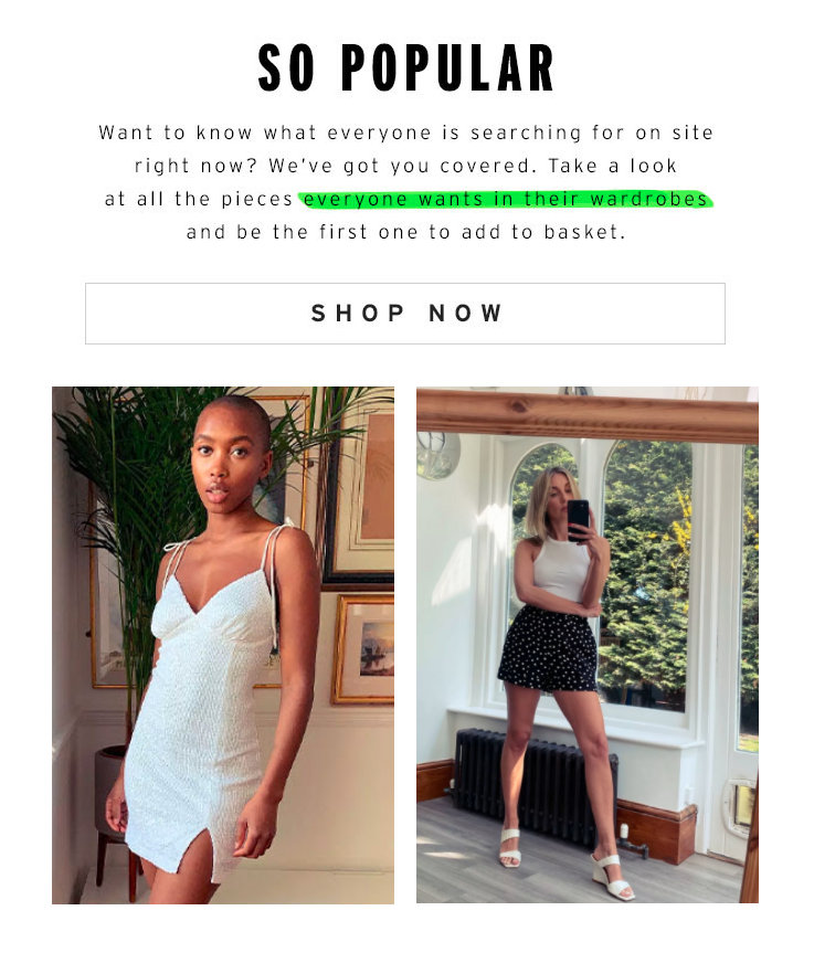 Topshop Social Proof Email