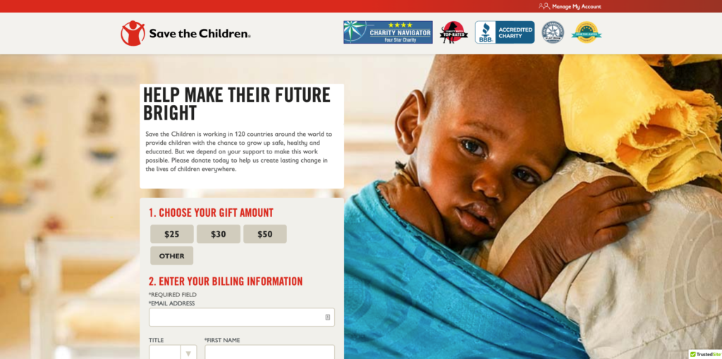 Save The Children Donation Page