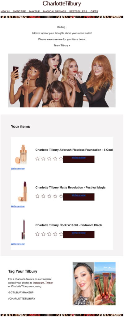 Charlotte Tilbury Email Example